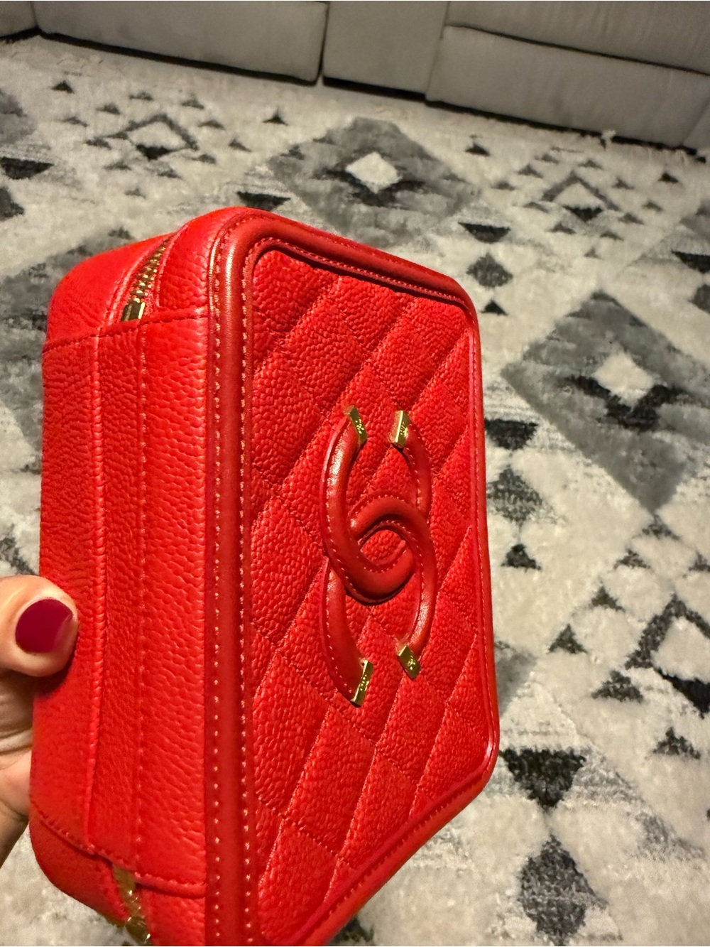 CHANEL Red Quilted Vanity Crossbody with Top Handle - Picture 8 of 14